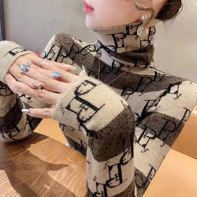 ARWEN AJH  Women  Letter Jacquard Sweaters 2024 Spring Street Fashion Causal Slim Top Female Thin Soft Comfortable Vintage Chic Knitwear