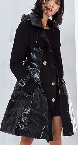 Black Flared Double-Breasted Puffer Coat