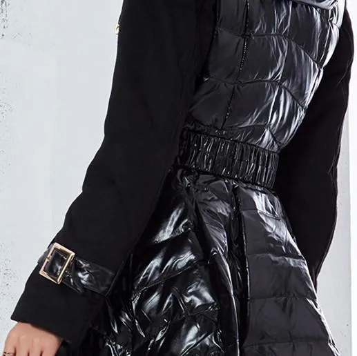 Black Flared Double-Breasted Puffer Coat