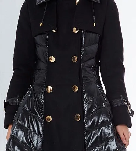 Black Flared Double-Breasted Puffer Coat