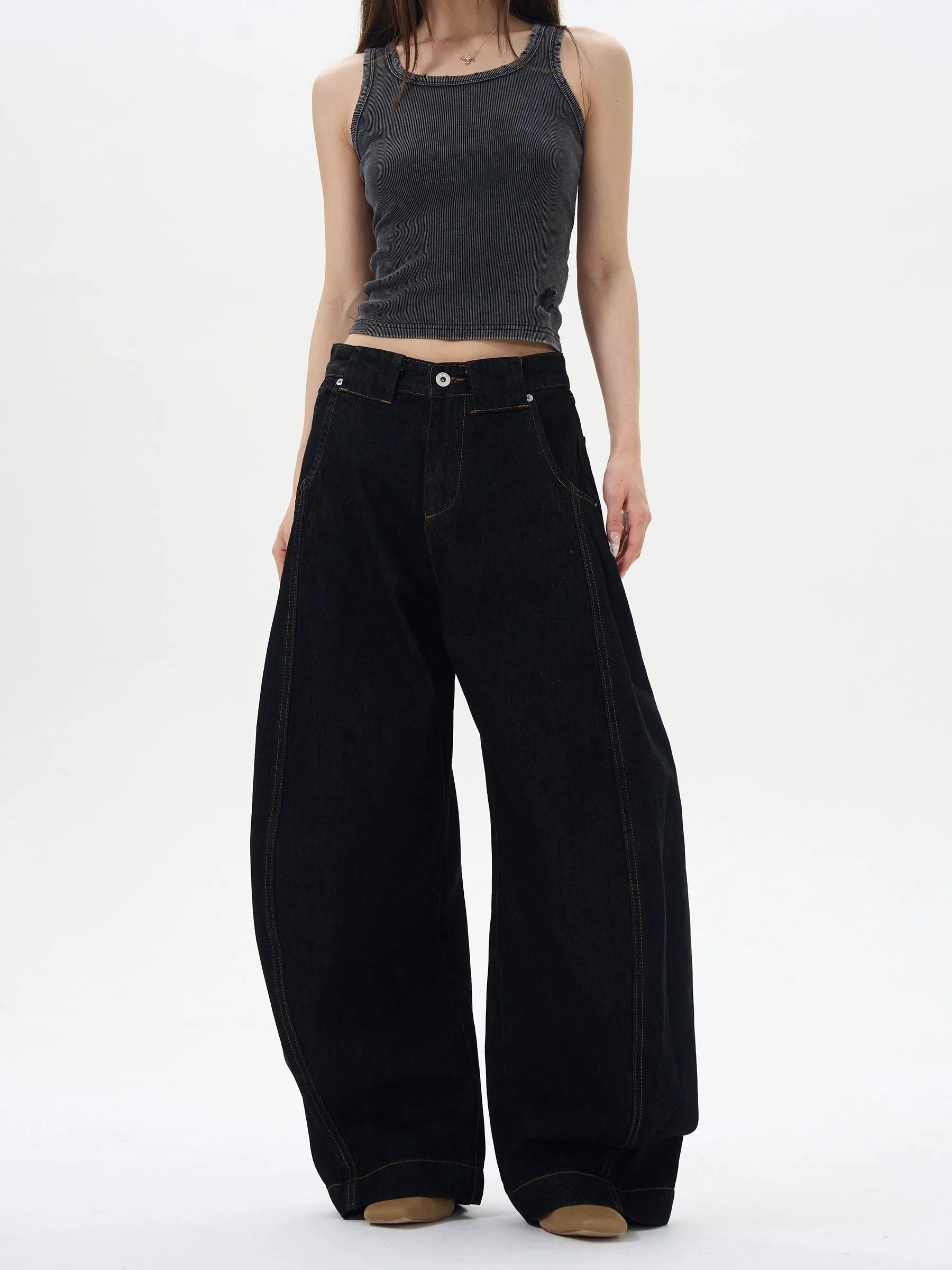 Black Relaxed Fit Straight Jeans