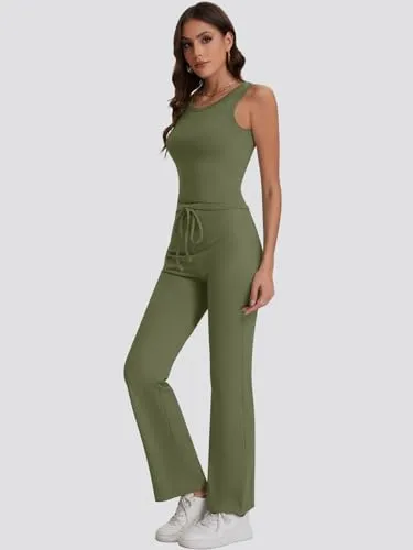 Bloggerlove Womens 2 Piece Outfits Summer Top and Pants Sets Trendy Matching Loungewear 2024 Lounge Tracksuits Fashion