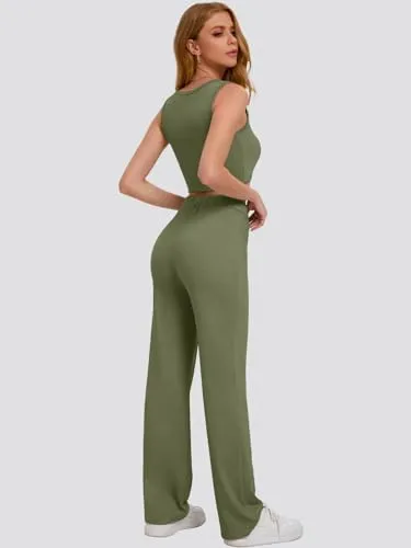 Bloggerlove Womens 2 Piece Outfits Summer Top and Pants Sets Trendy Matching Loungewear 2024 Lounge Tracksuits Fashion