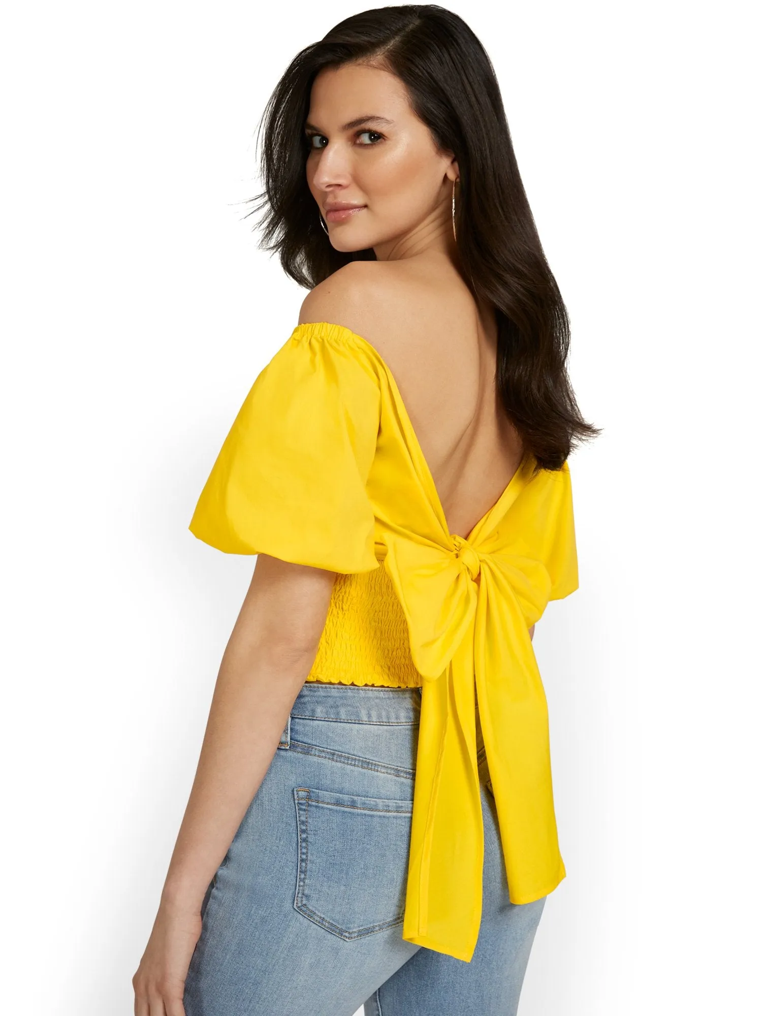 Bow-Back Cut-Out Poplin Crop Top