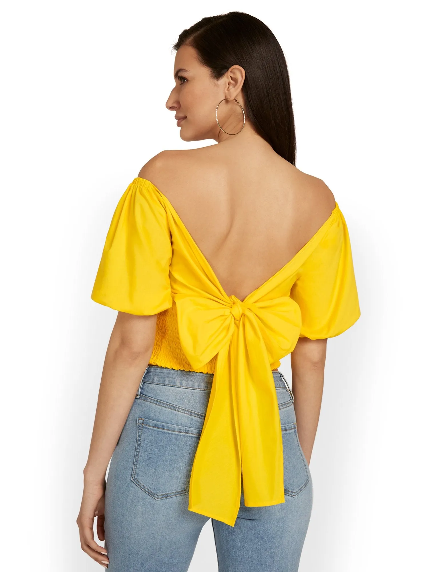 Bow-Back Cut-Out Poplin Crop Top