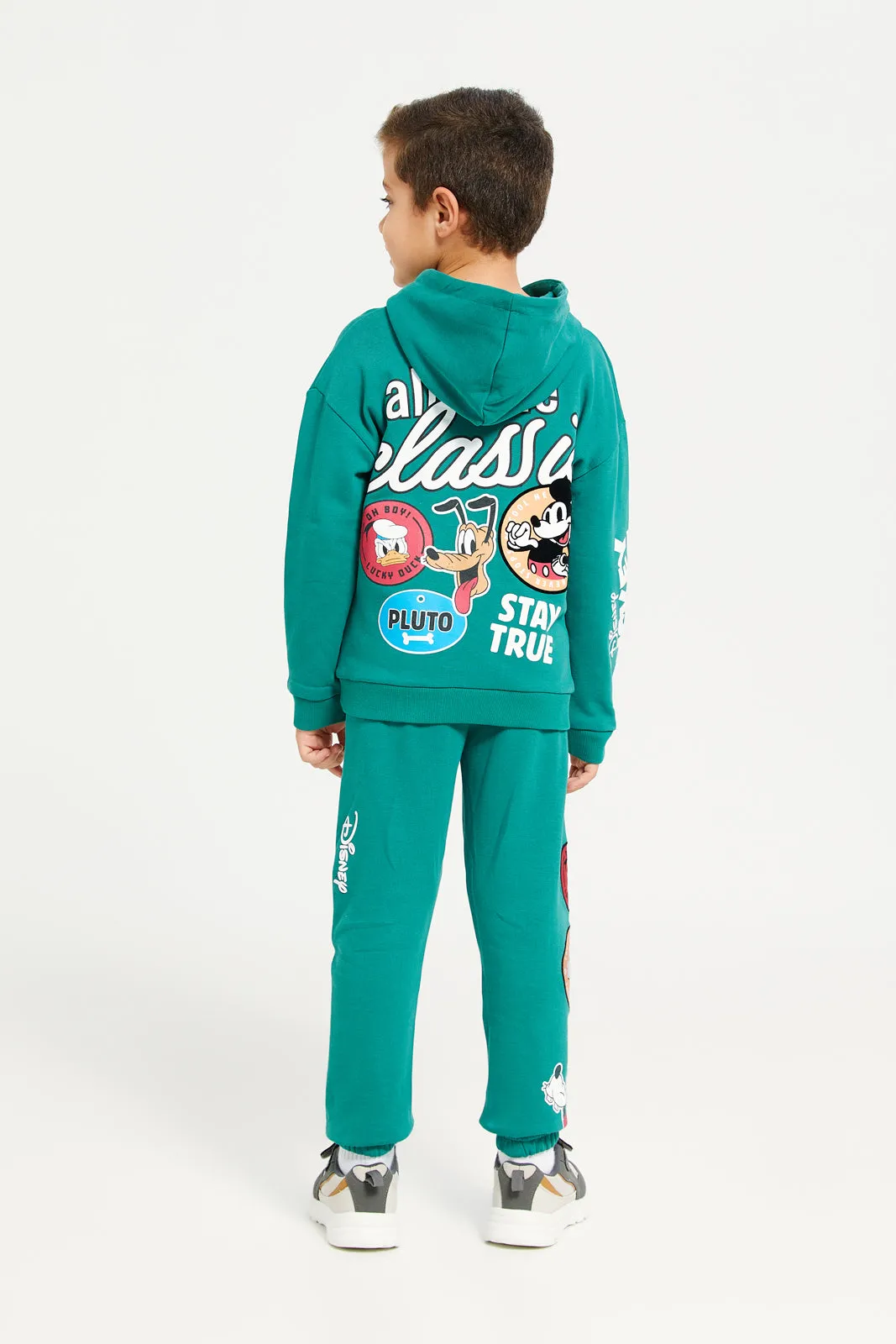 Boys Green Disney Print Fleece Hooded Jog Set (2 Piece)