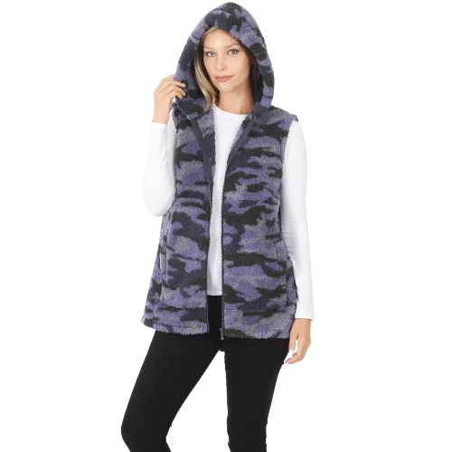 Camo Sherpa Hooded Vest
