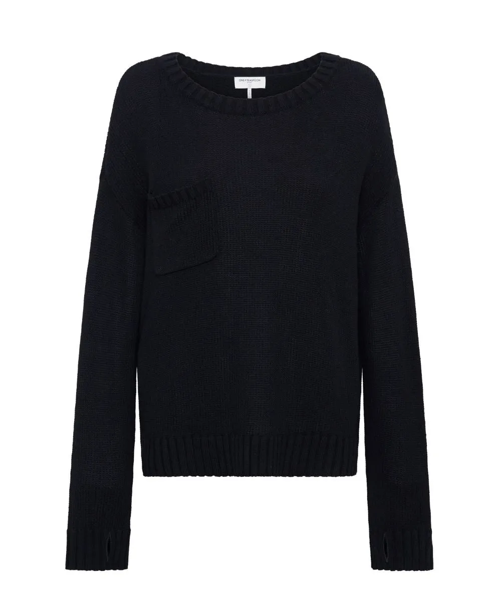 Classic Pocket Chunky Knit Sweater Black - Black