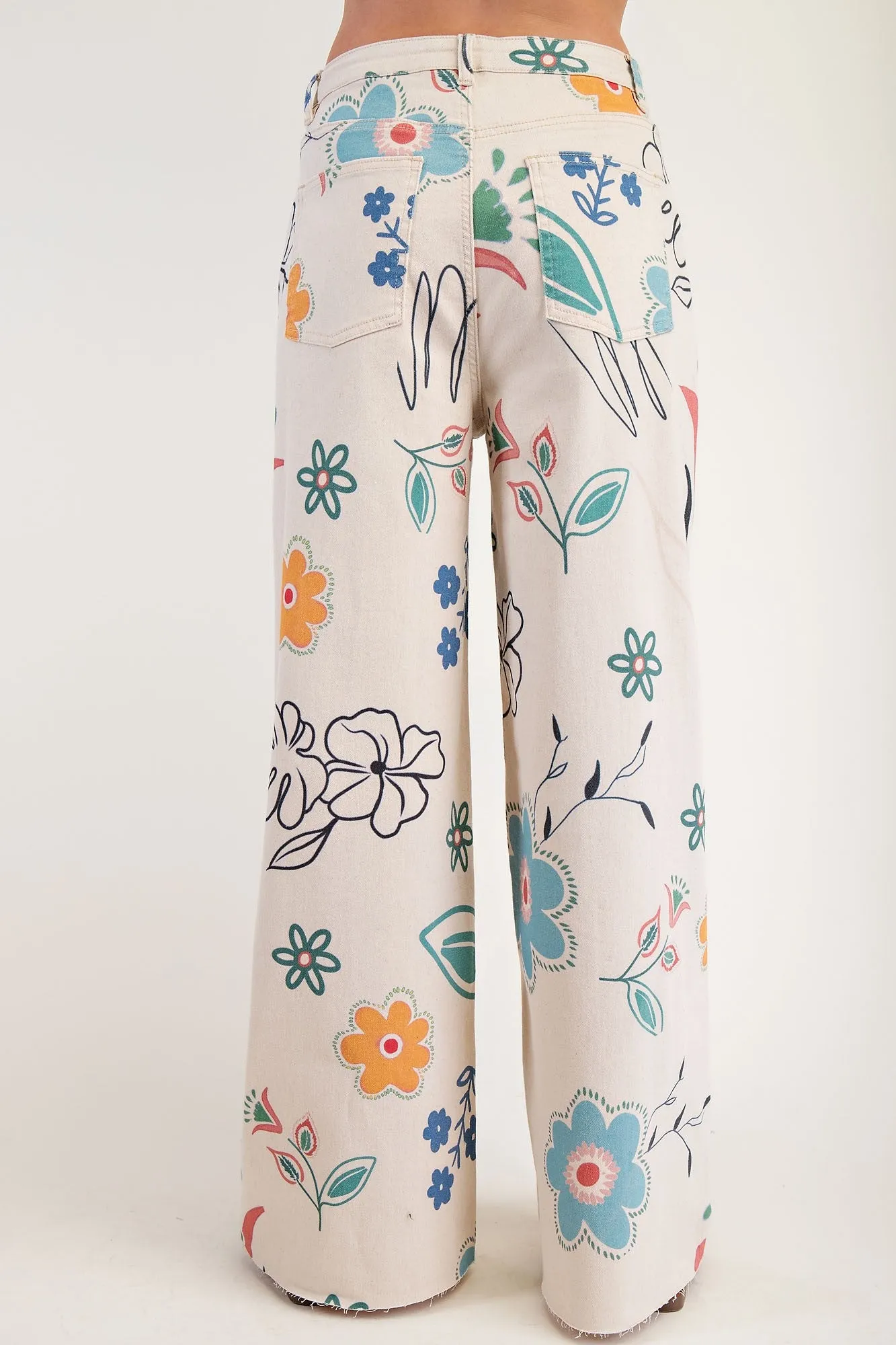 Easel Printed Washed Twill Wide Pants