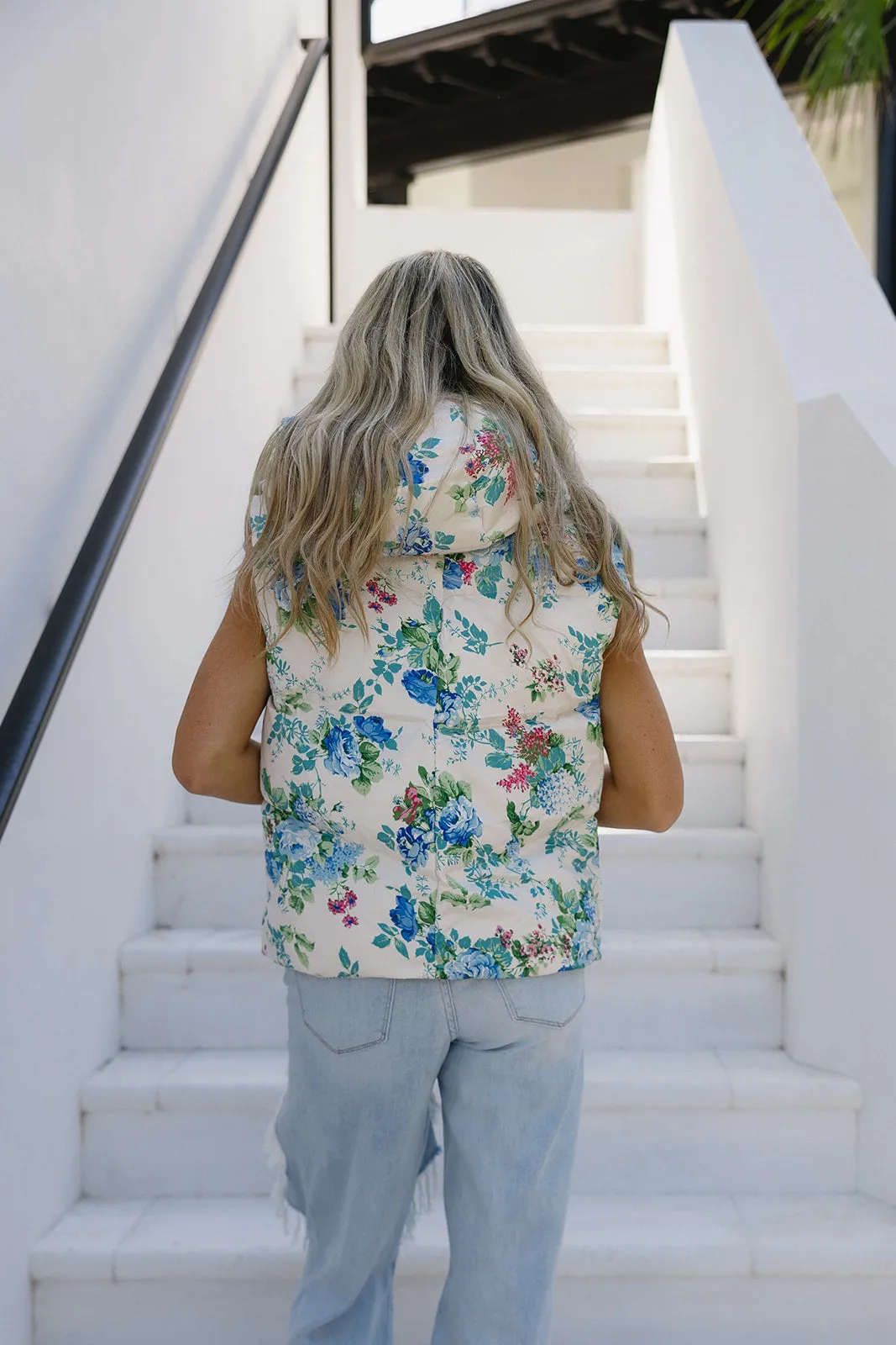 Fancy Florals Puffer Vest - Blue