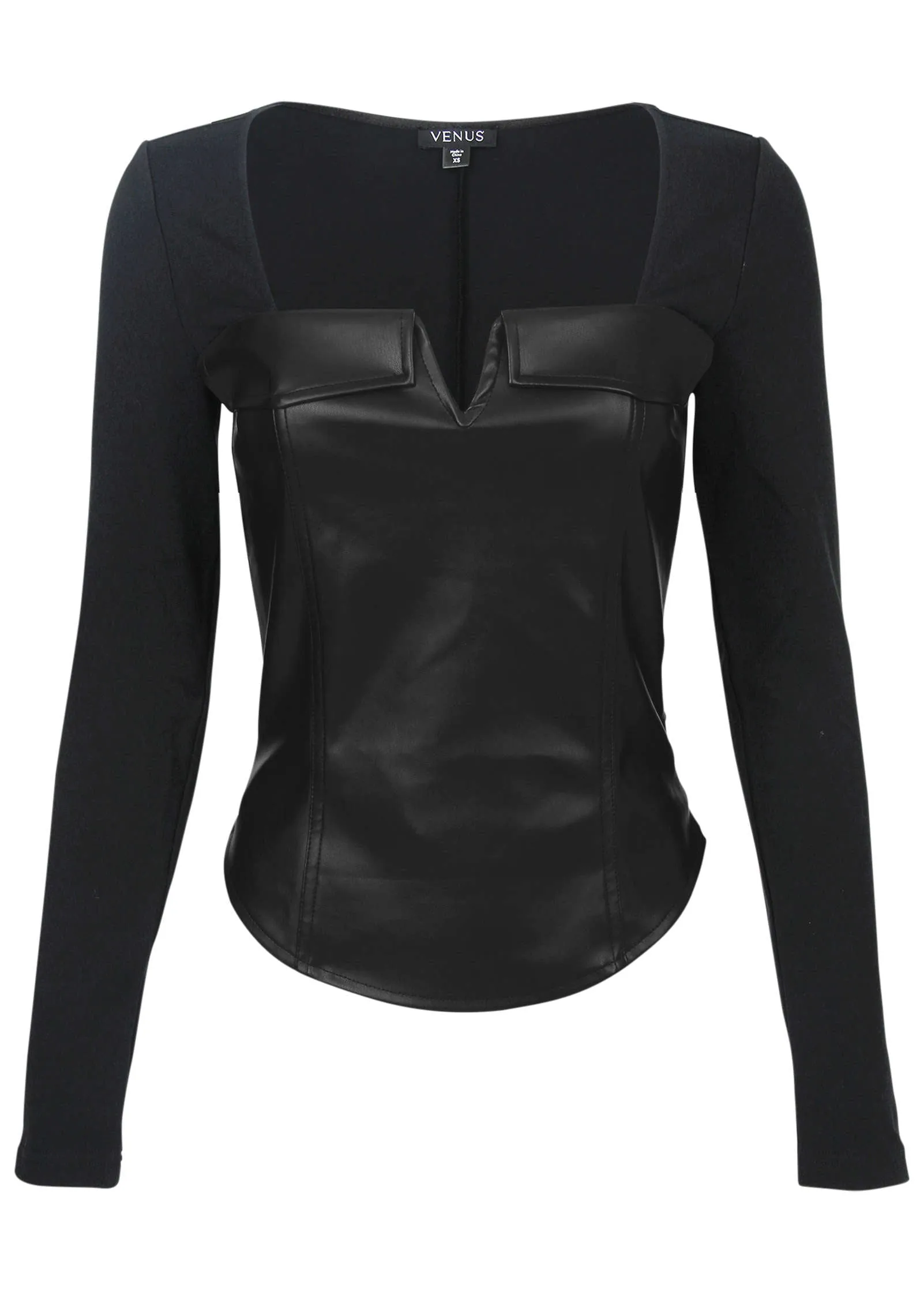 Faux Leather Corset Top - Black