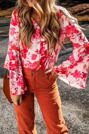 Floral Print Tiered Bell Buttoned Bodysuit