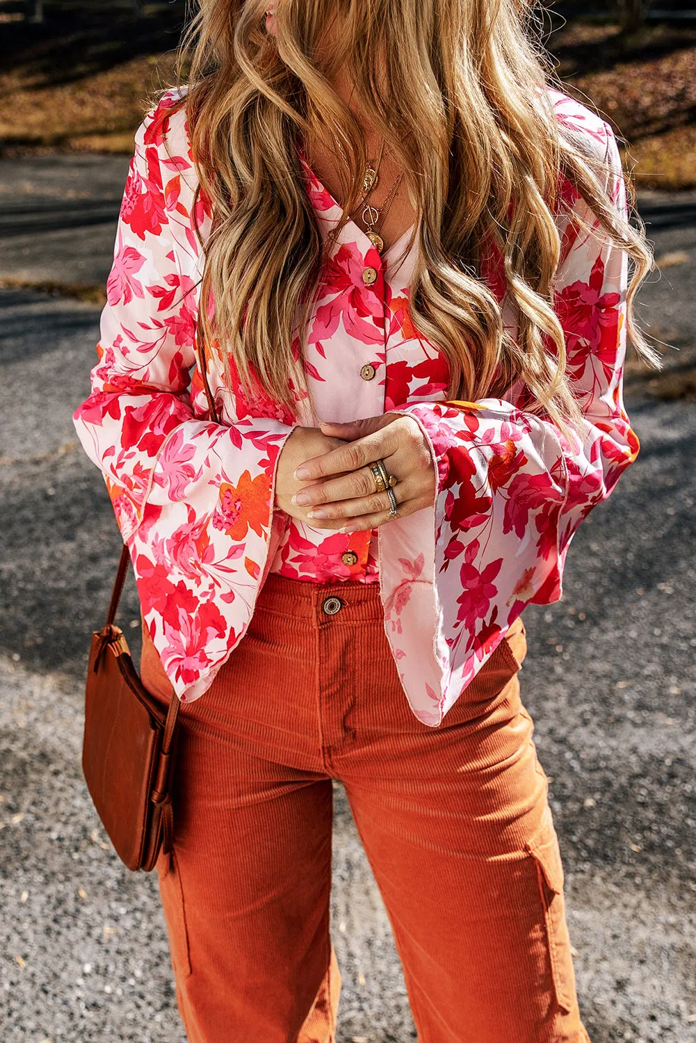 Floral Print Tiered Bell Buttoned Bodysuit
