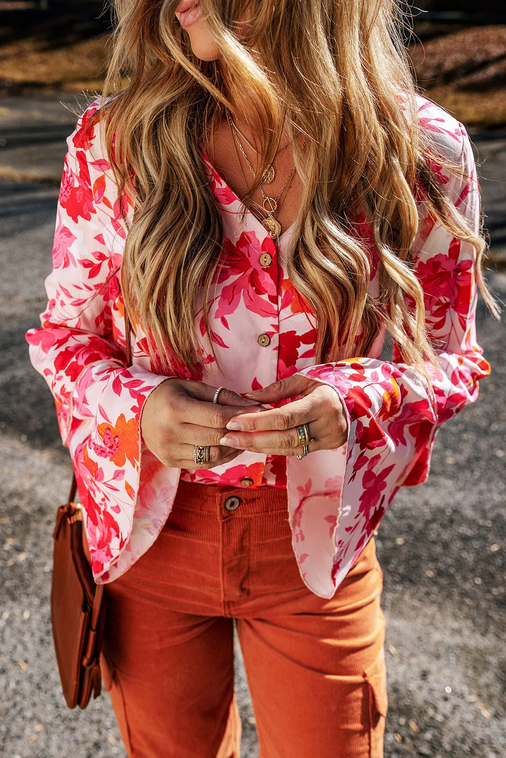 Floral Print Tiered Bell Buttoned Bodysuit