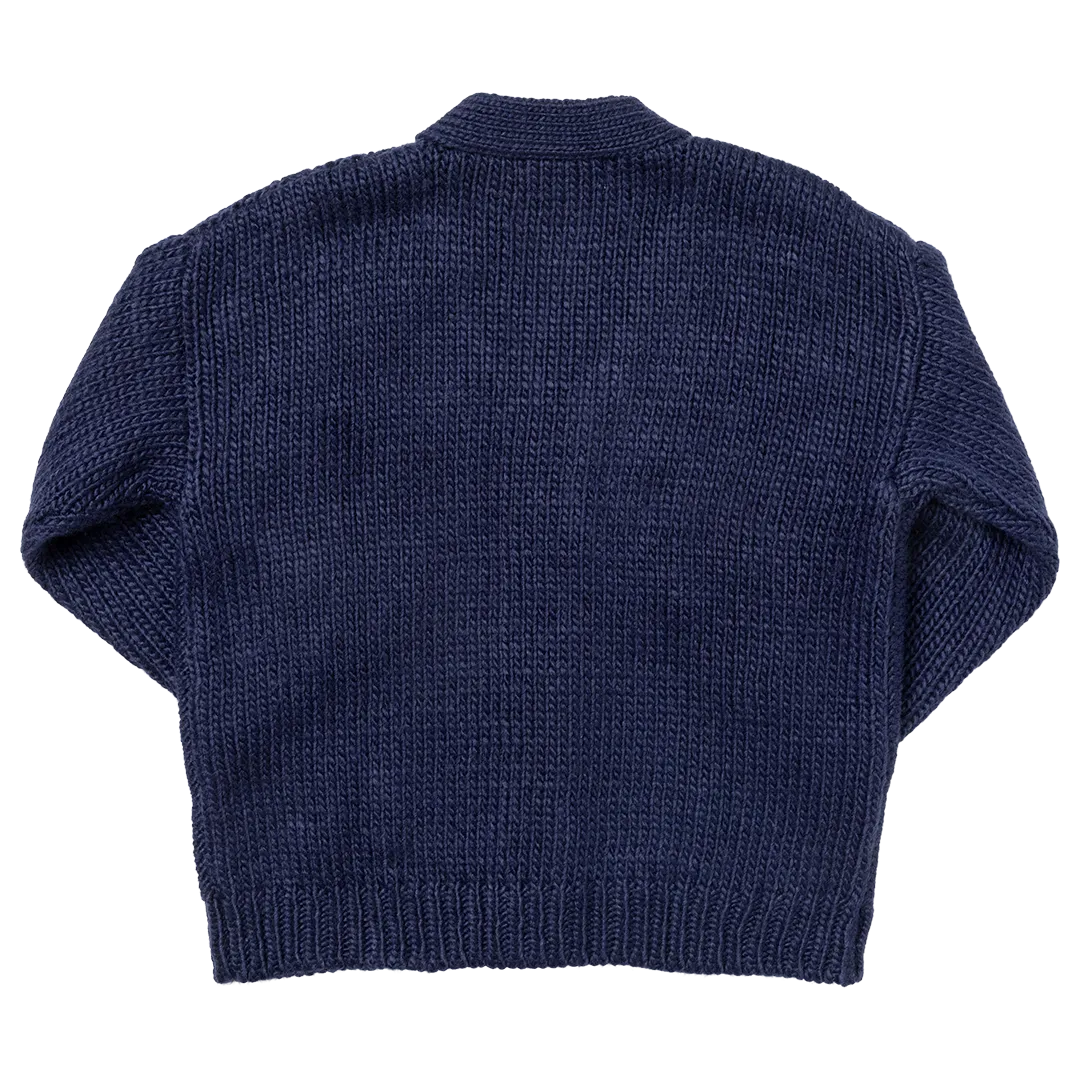 Girls Grandpa Sweater - Navy Floral Embroidery