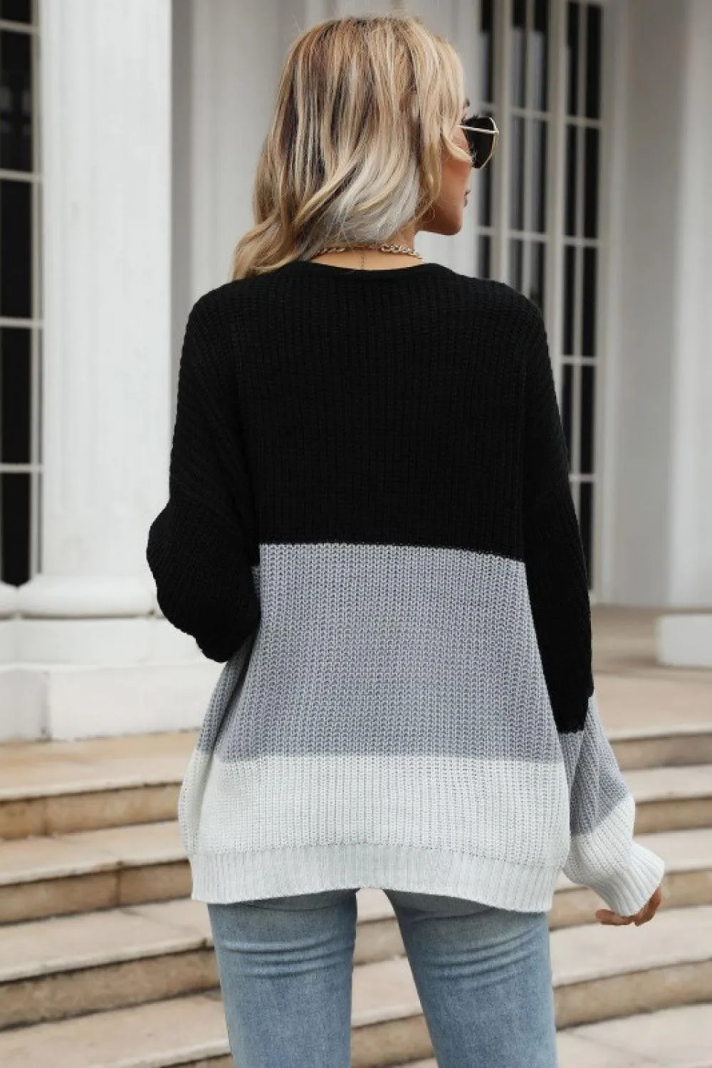 Gladden Color Block Long Sleeve Chunky Knit Sweater