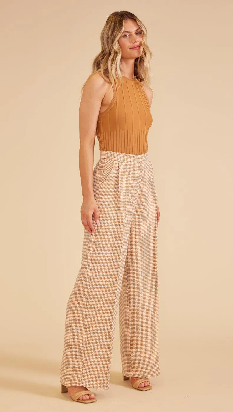 KENNEDY WIDE LEG PANTS - TAN/WHITE
