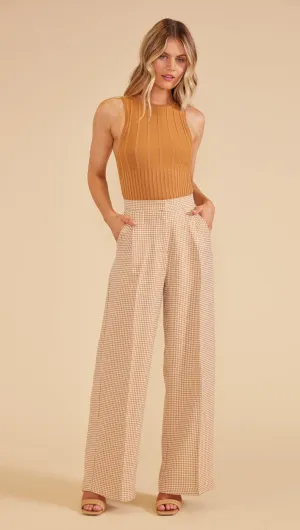 KENNEDY WIDE LEG PANTS - TAN/WHITE