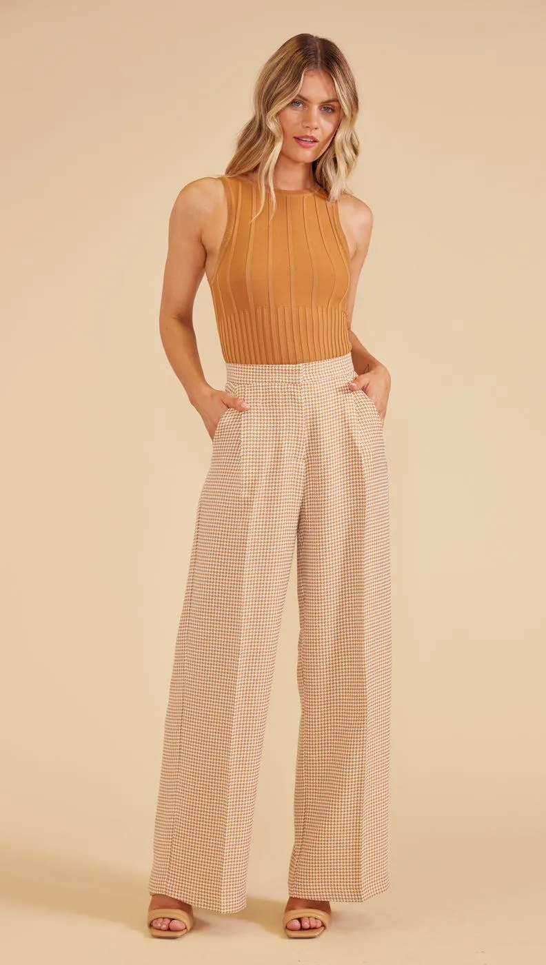 KENNEDY WIDE LEG PANTS - TAN/WHITE