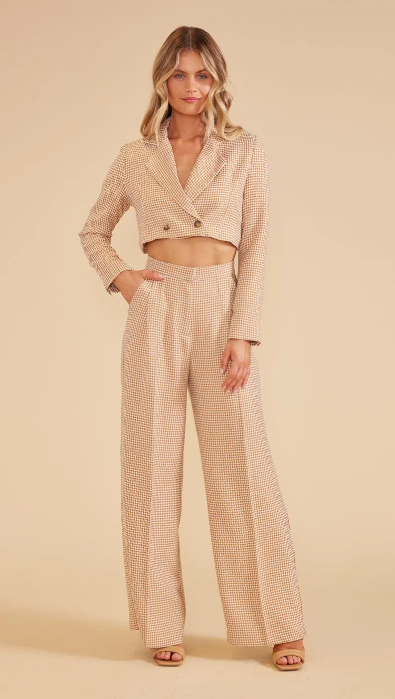 KENNEDY WIDE LEG PANTS - TAN/WHITE