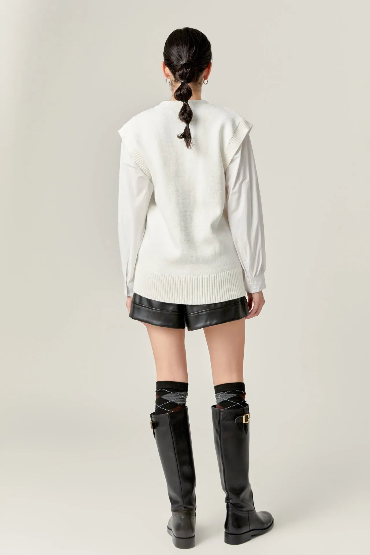Knit and Poplin Combo Cardigan