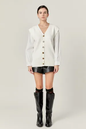 Knit and Poplin Combo Cardigan