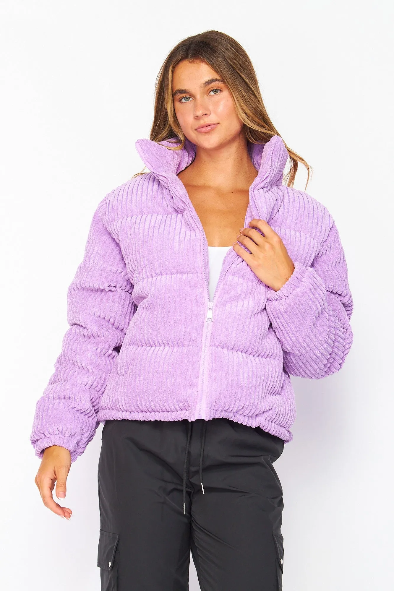 Lady Lilac Jacket Corduroy Stage Puffer Jacket