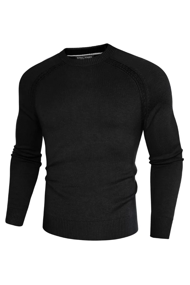 Men Stylish Sweater Long Raglan Sleeve Crew Neck Ribbed Cuff Pullover