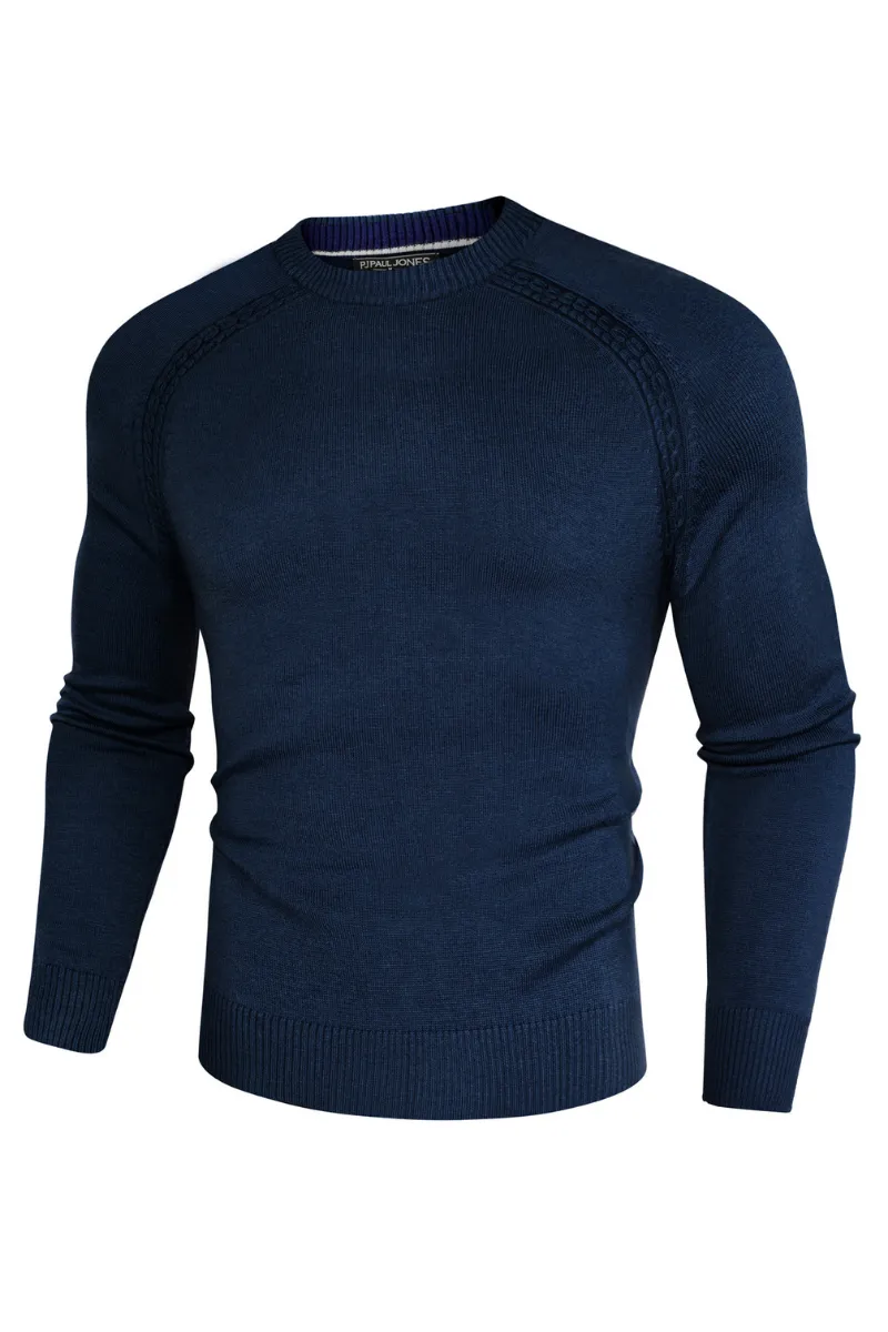 Men Stylish Sweater Long Raglan Sleeve Crew Neck Ribbed Cuff Pullover