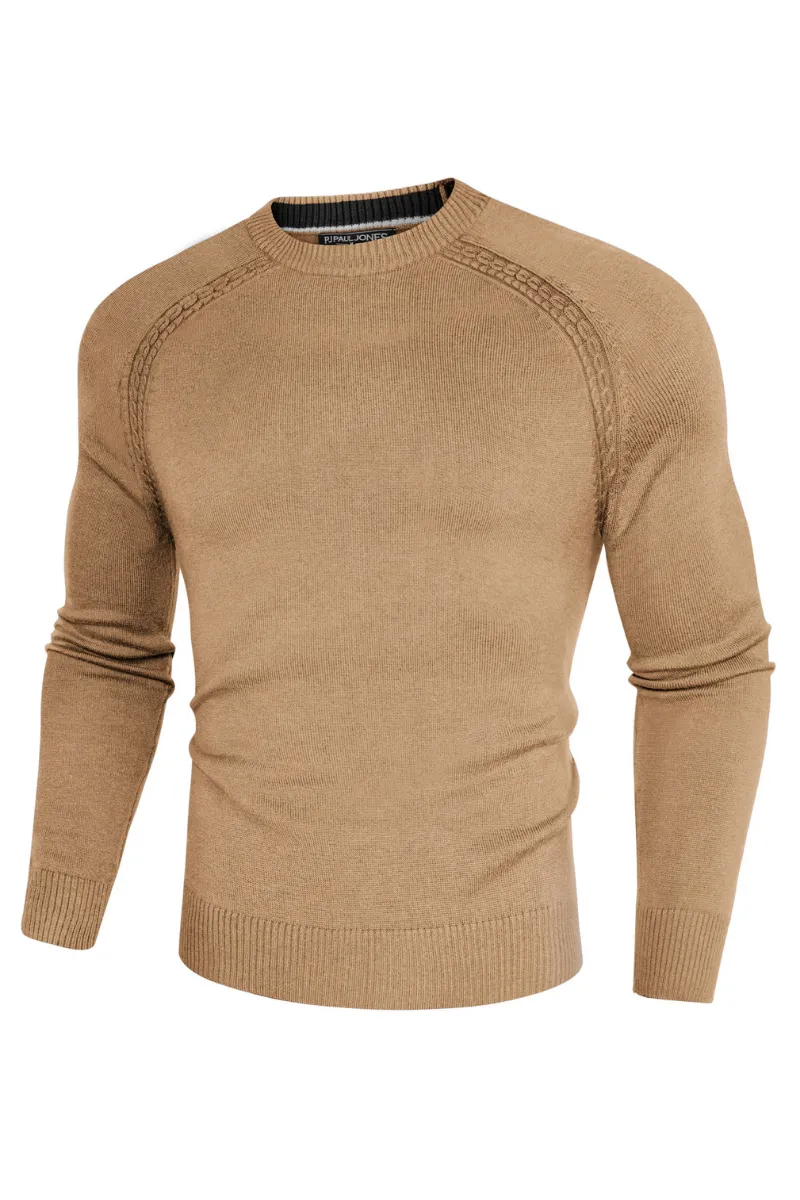 Men Stylish Sweater Long Raglan Sleeve Crew Neck Ribbed Cuff Pullover