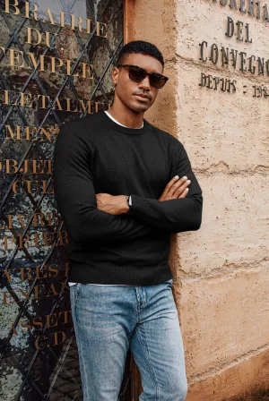 Men Stylish Sweater Long Raglan Sleeve Crew Neck Ribbed Cuff Pullover