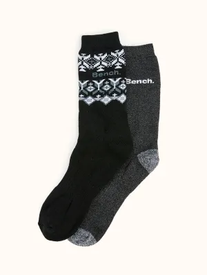 Men's Cushioned Thermal Crew Socks (2 Pairs) - Black/White
