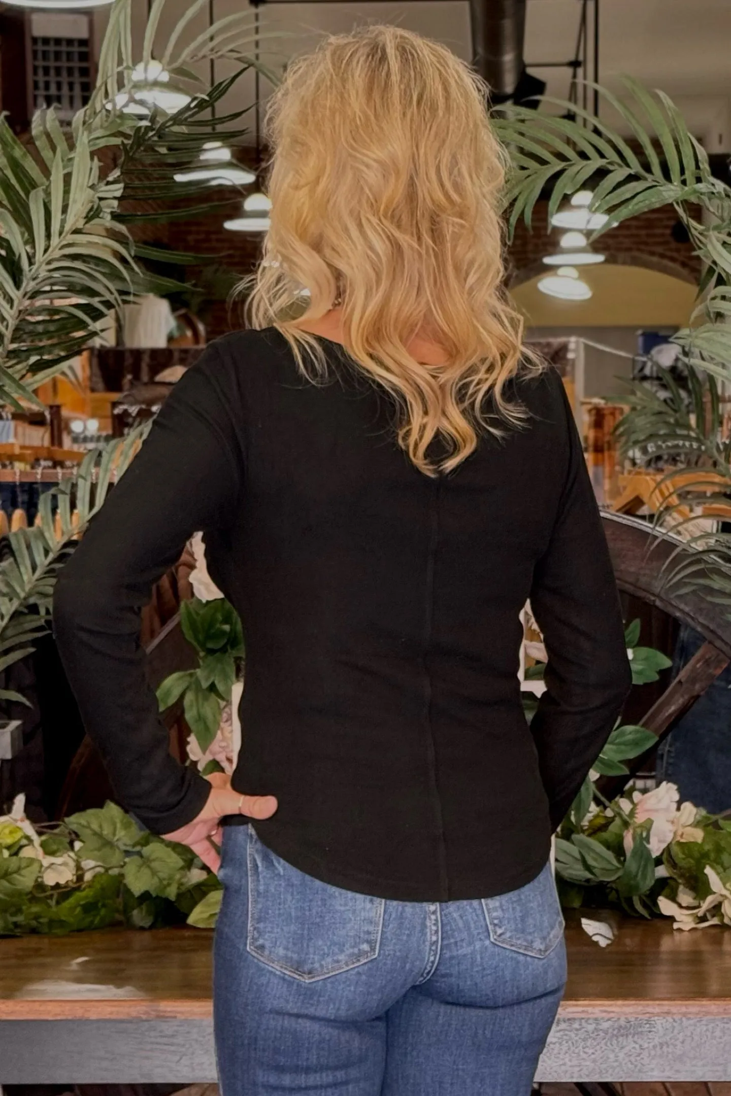 Miss Me Ruched Long Sleeve Top Black