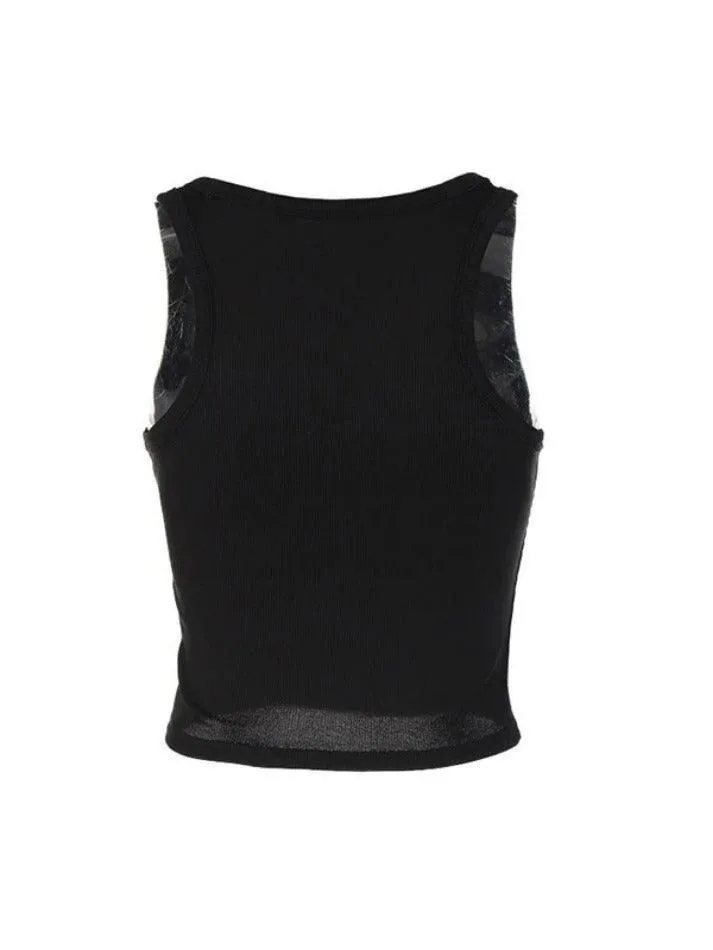 Rhinestone Embellish Ribbed Cropped Tank Top