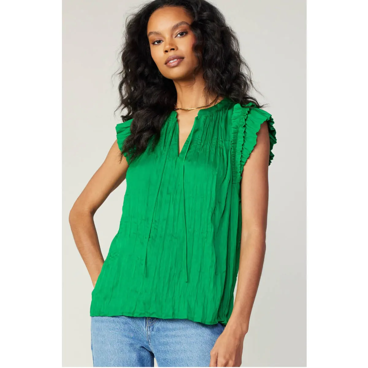 Ruffle Sleeve Crinkle Blouse