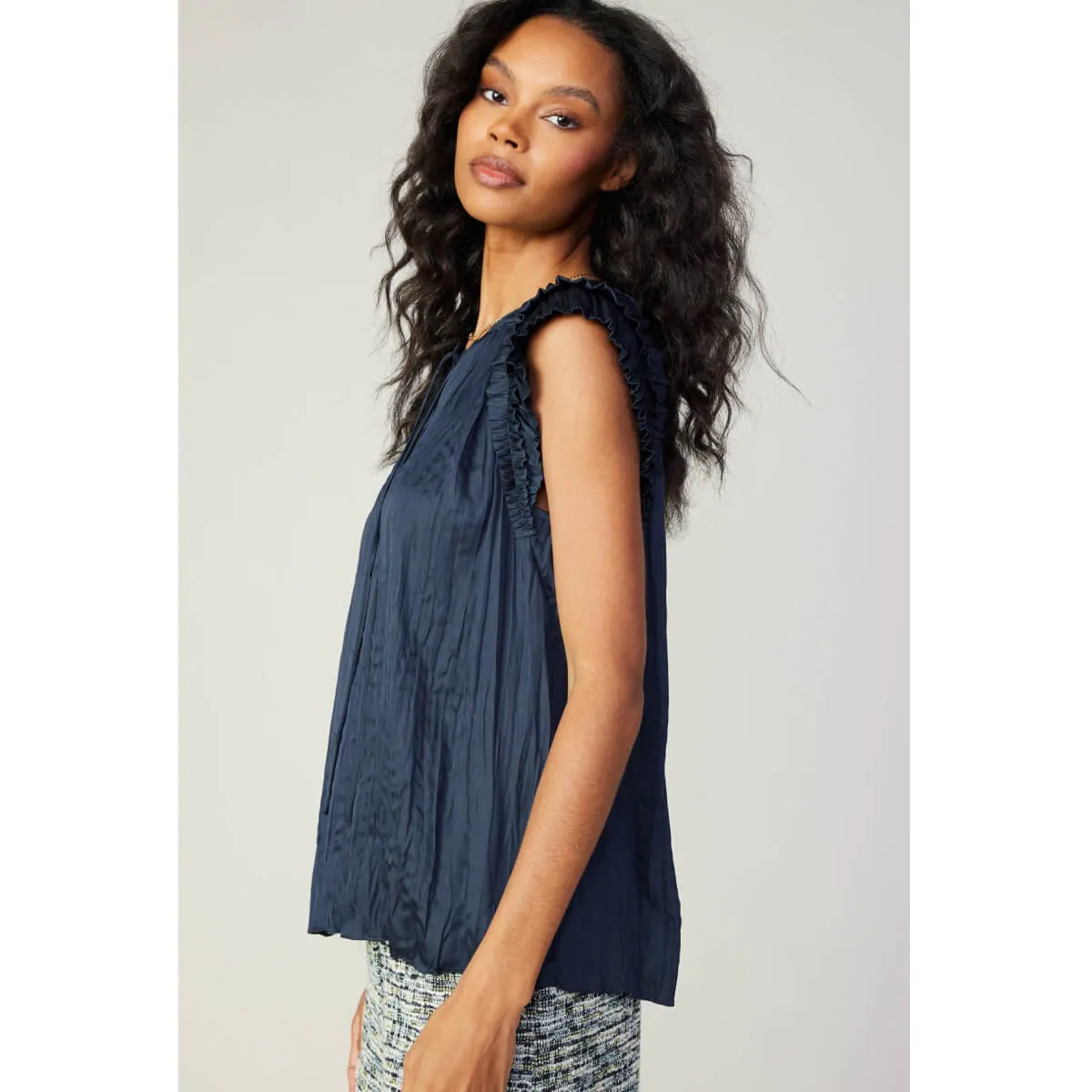 Ruffle Sleeve Crinkle Blouse