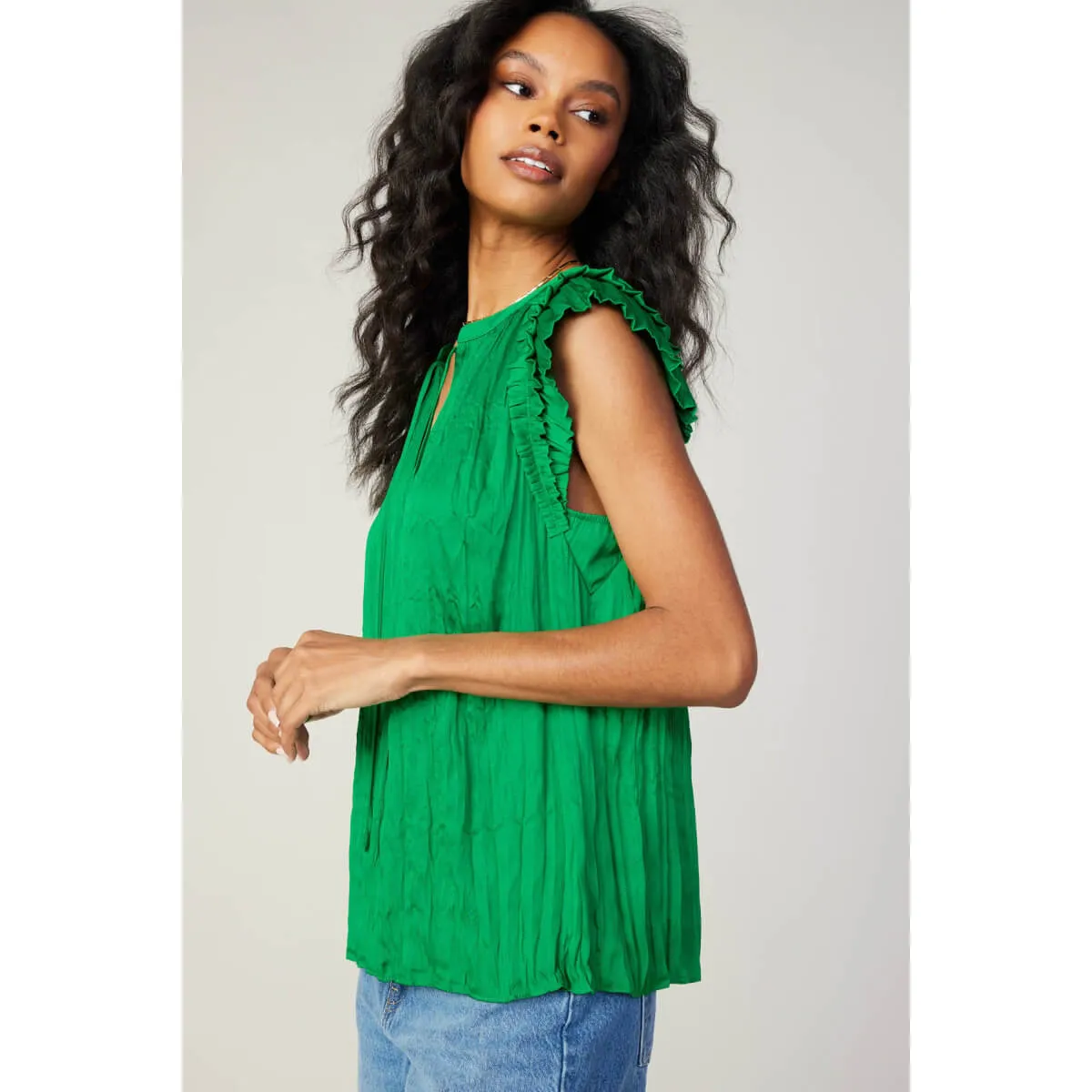 Ruffle Sleeve Crinkle Blouse