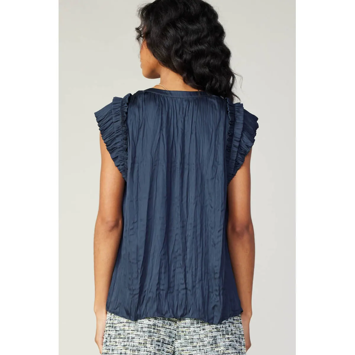 Ruffle Sleeve Crinkle Blouse