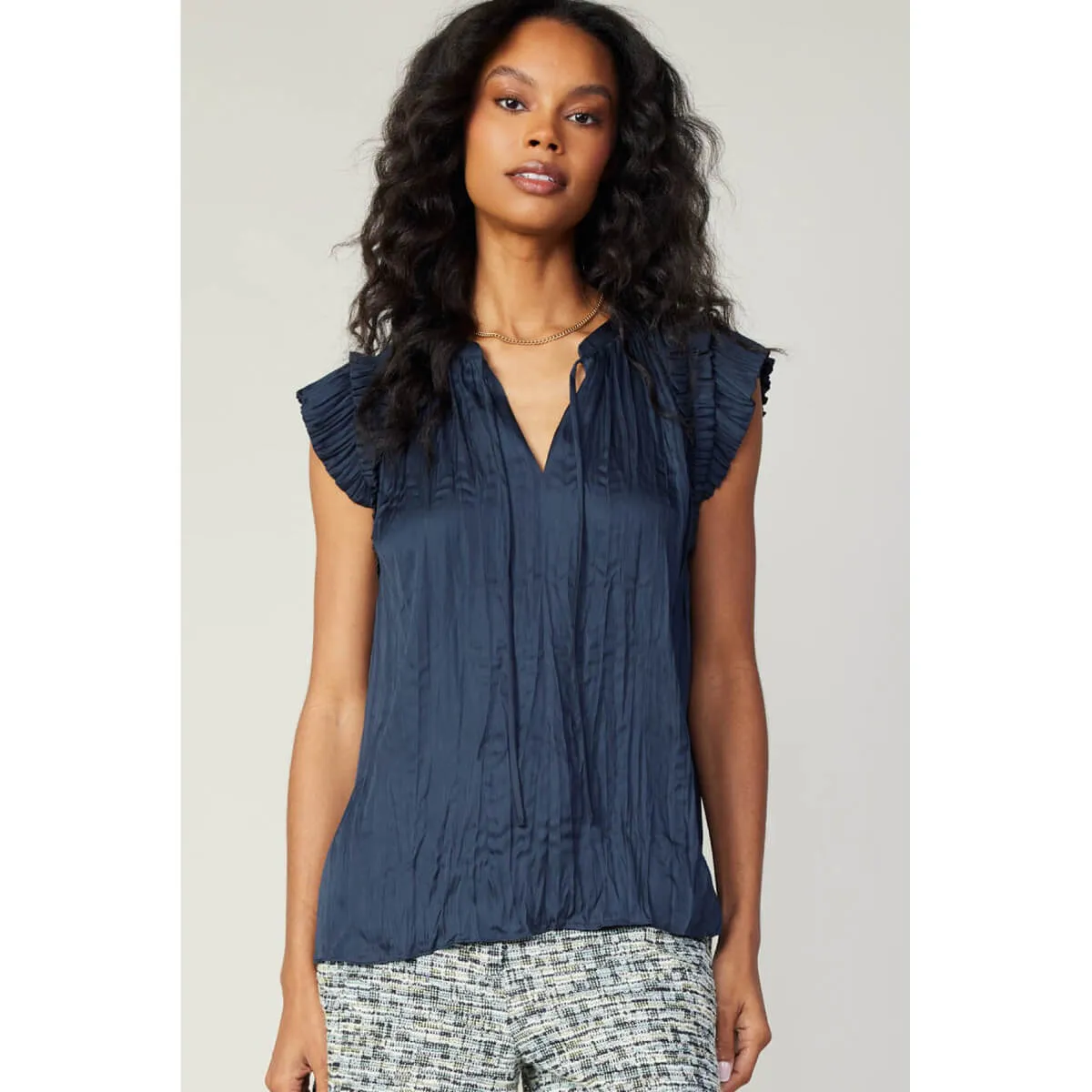 Ruffle Sleeve Crinkle Blouse