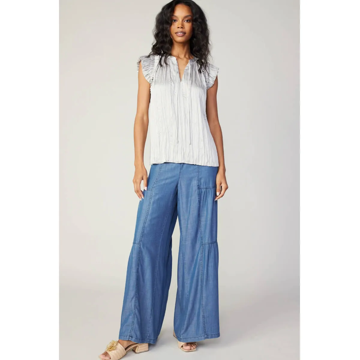 Ruffle Sleeve Crinkle Blouse