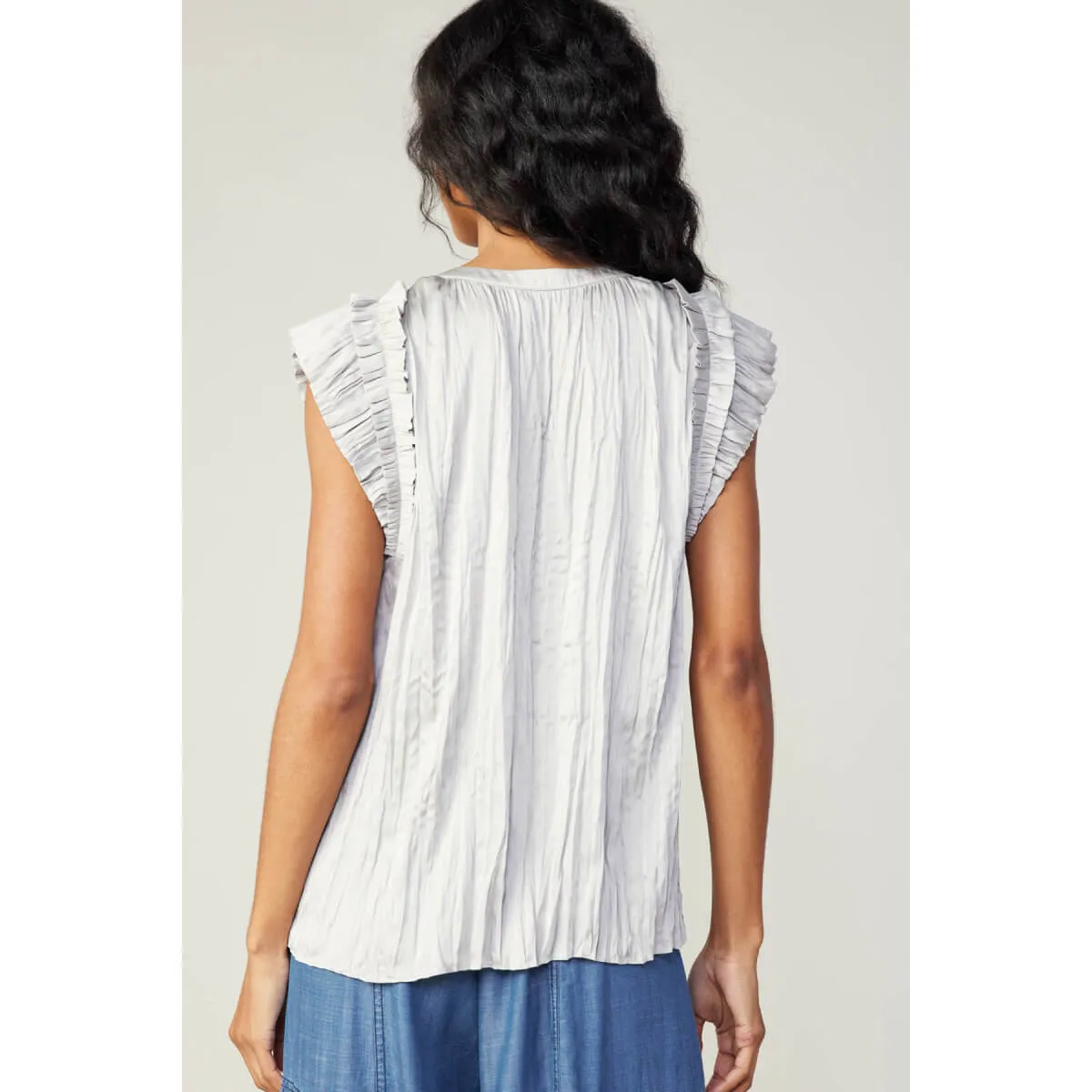 Ruffle Sleeve Crinkle Blouse