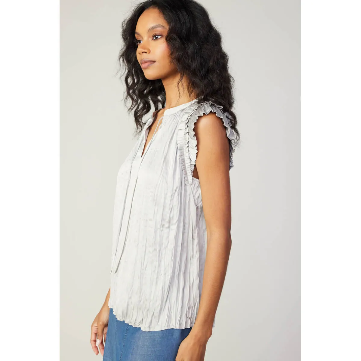 Ruffle Sleeve Crinkle Blouse