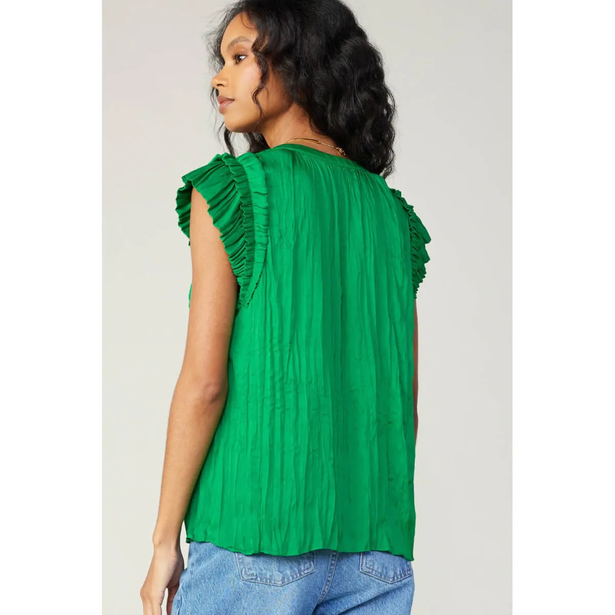 Ruffle Sleeve Crinkle Blouse