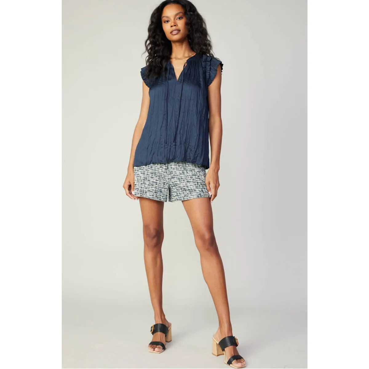 Ruffle Sleeve Crinkle Blouse