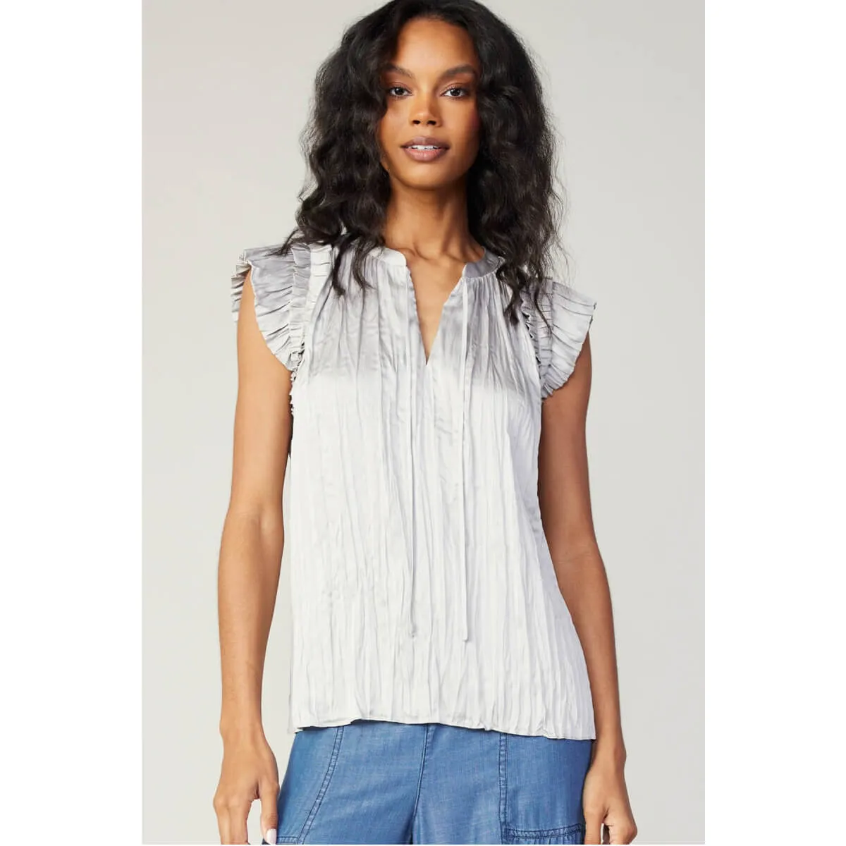 Ruffle Sleeve Crinkle Blouse