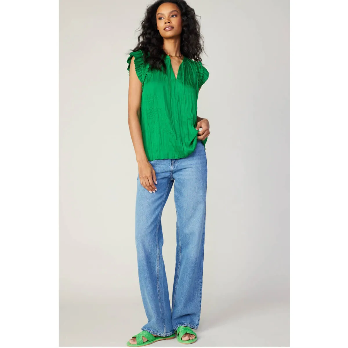 Ruffle Sleeve Crinkle Blouse