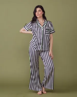 Satin Wide Leg PJ Set - Stripe -