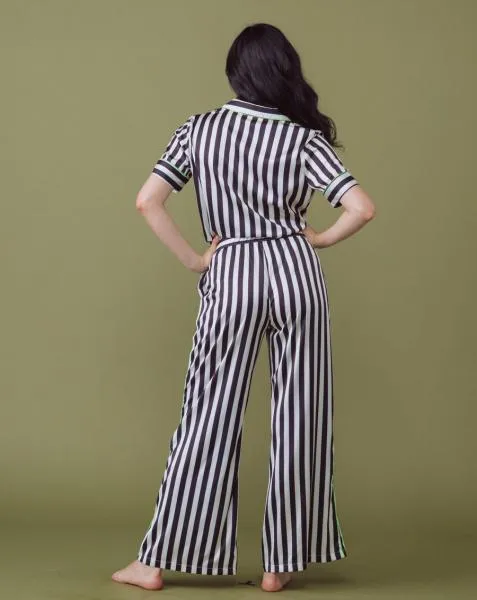 Satin Wide Leg PJ Set - Stripe -