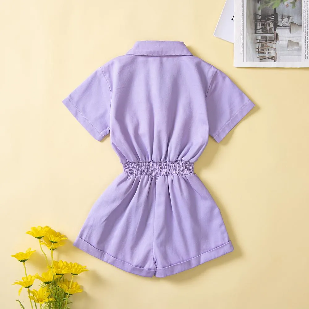 Toddler Girls Solid Purple Summer Jumpsuit Girl Wholesale
