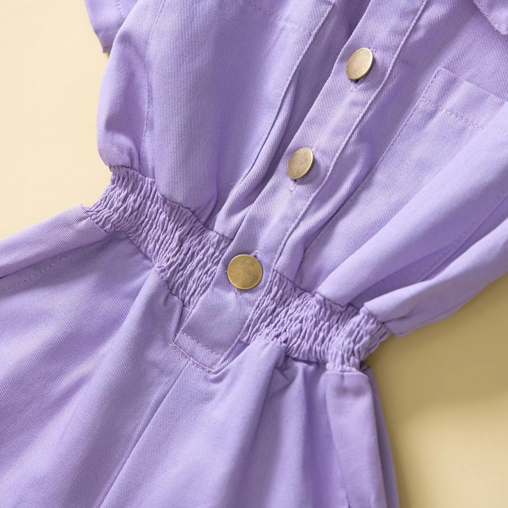 Toddler Girls Solid Purple Summer Jumpsuit Girl Wholesale